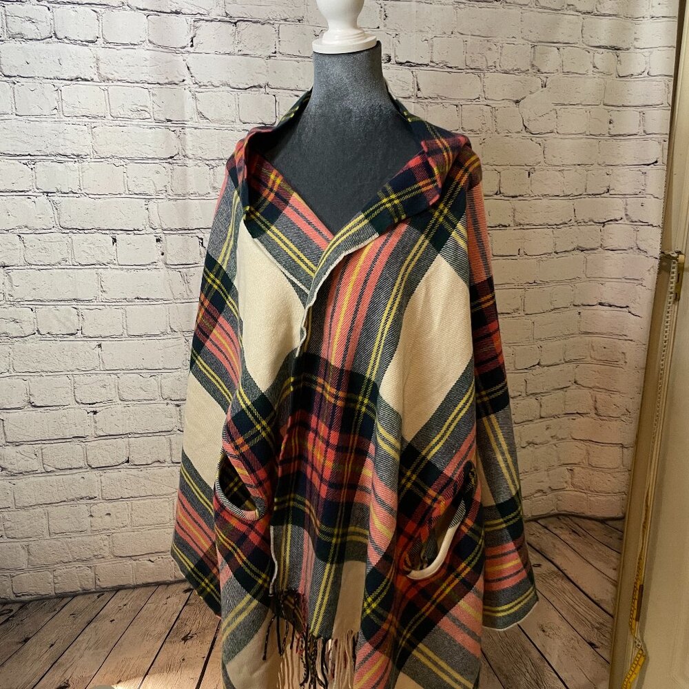 NWT J.Crew Plaid Acrylic Poncho Wrap Cape 29 x 72